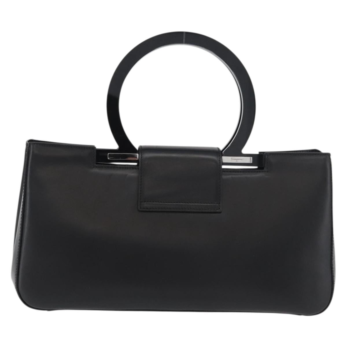 Salvatore Ferragamo Gancini Hand Bag Leather Black Silver Auth 176894A