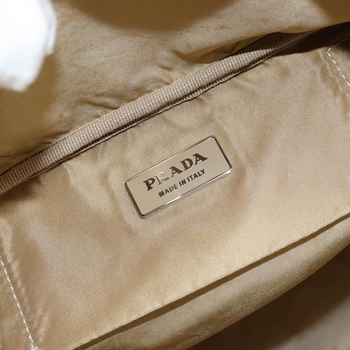 PRADA Boston Bag Nylon Silver Beige Auth 176900