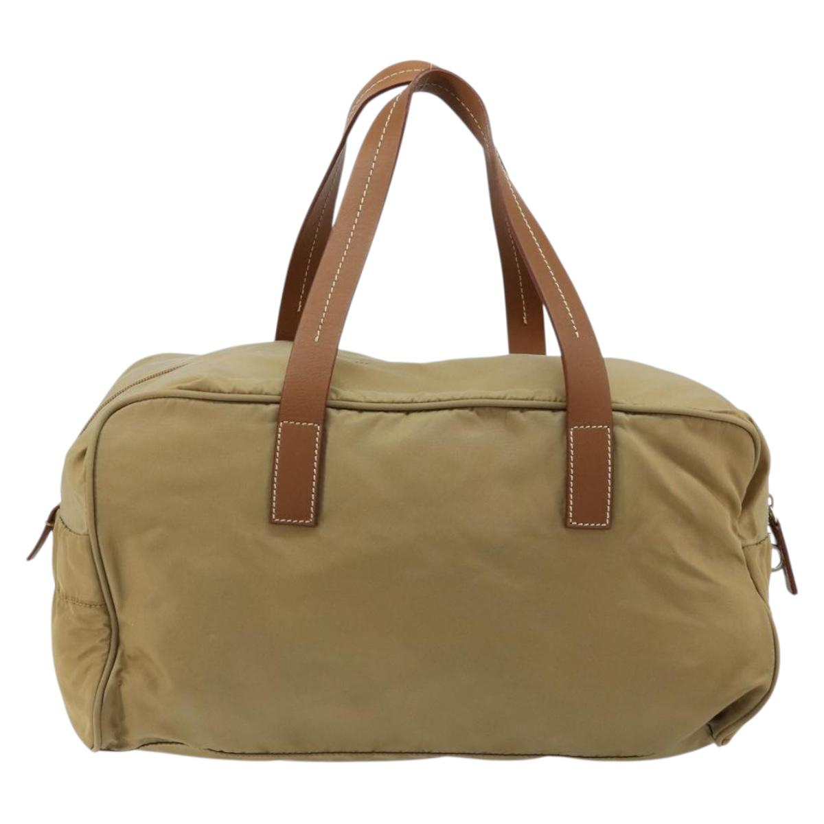 PRADA Boston Bag Nylon Silver Beige Auth 176900