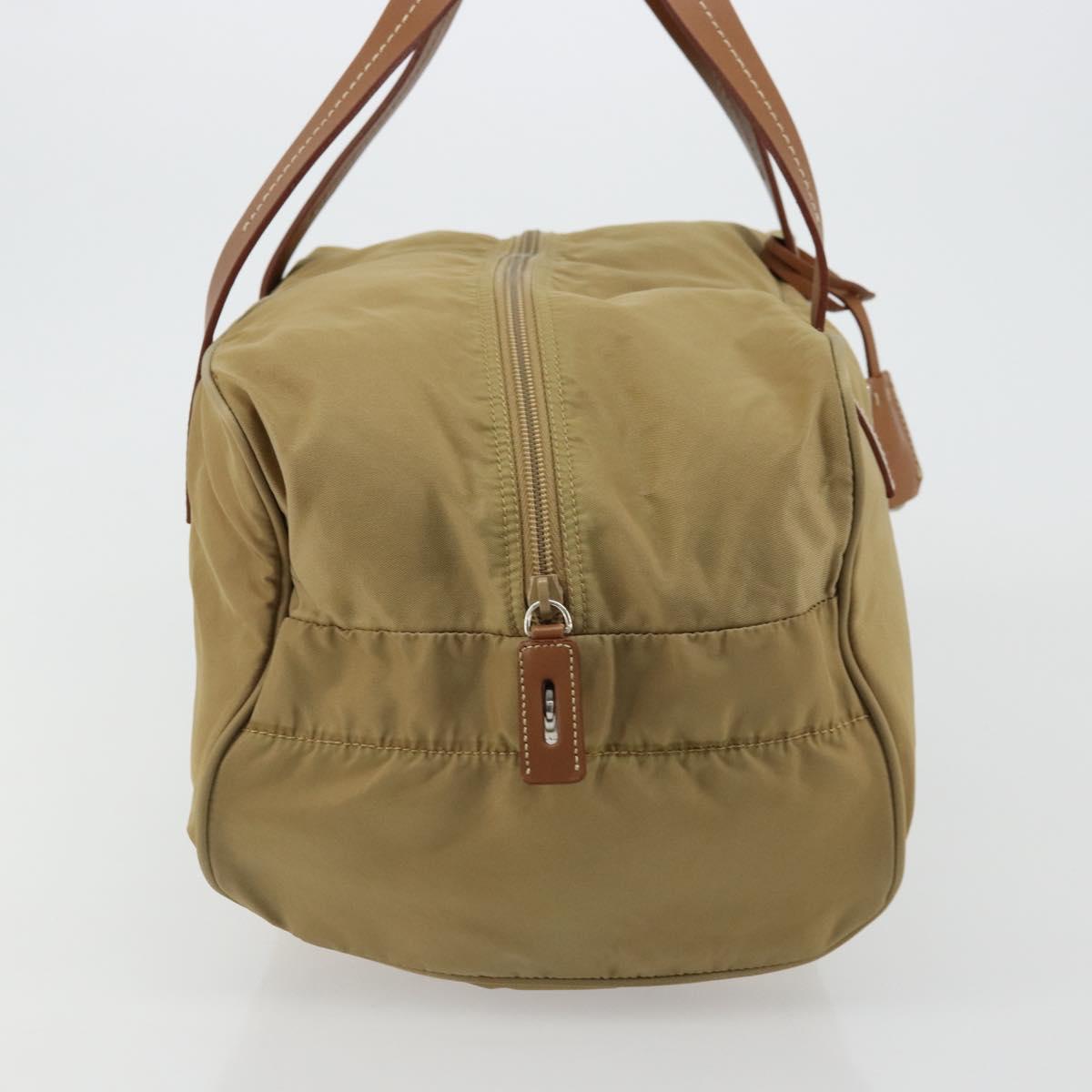 PRADA Boston Bag Nylon Silver Beige Auth 176900