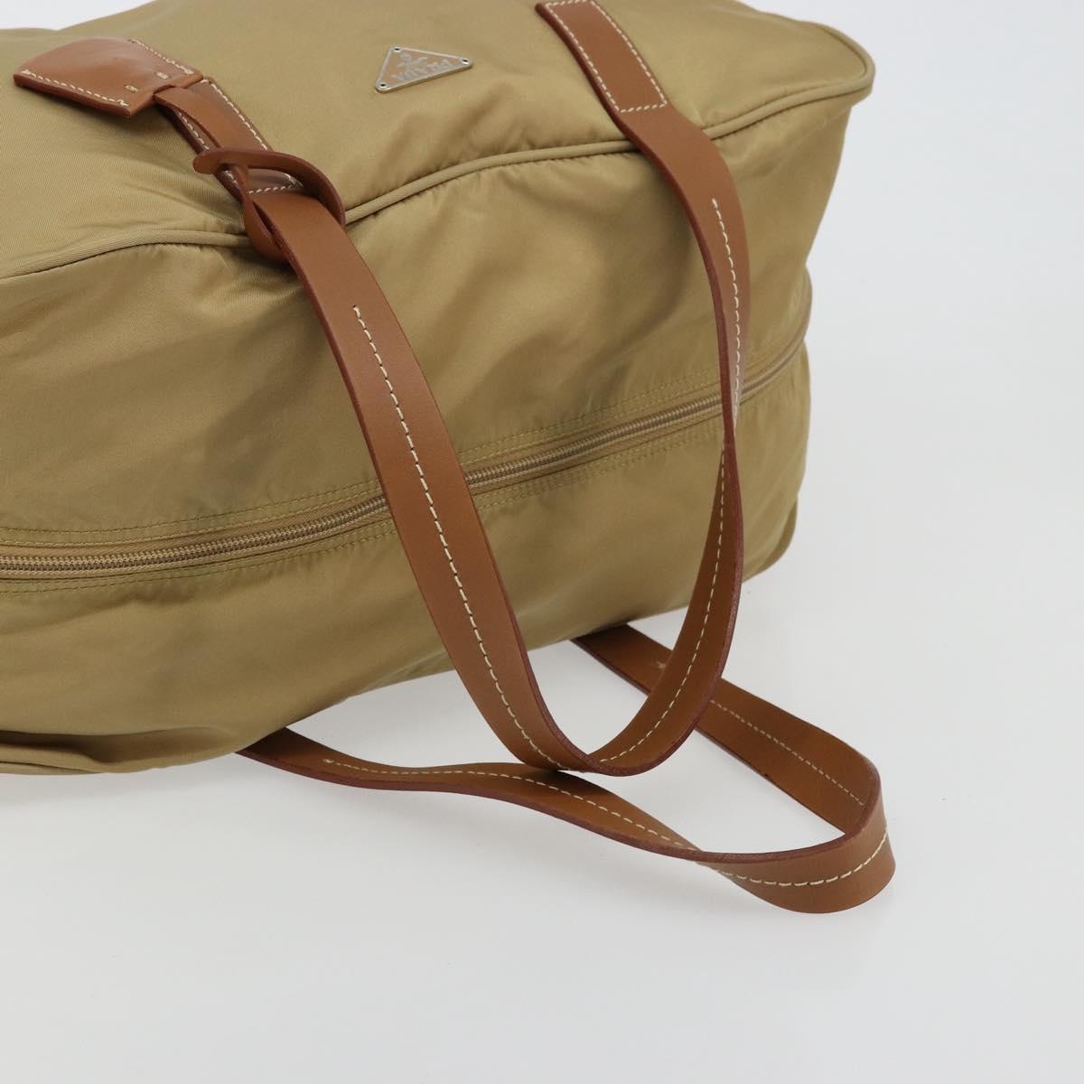 PRADA Boston Bag Nylon Silver Beige Auth 176900