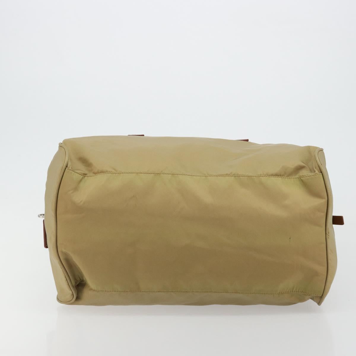 PRADA Boston Bag Nylon Silver Beige Auth 176900