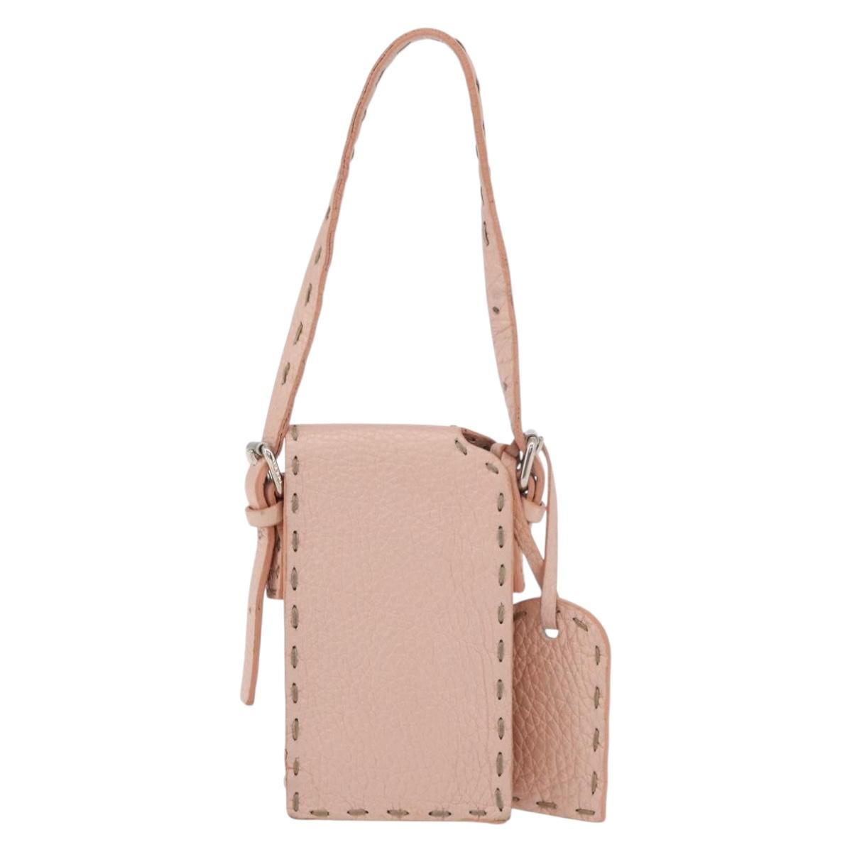 FENDI Celeria Pouch Leather Pink Silver Auth 176901A