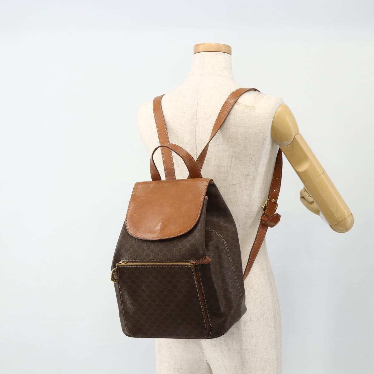 CELINE Macadam Canvas Backpack PVC Leather Brown Gold Auth 176902