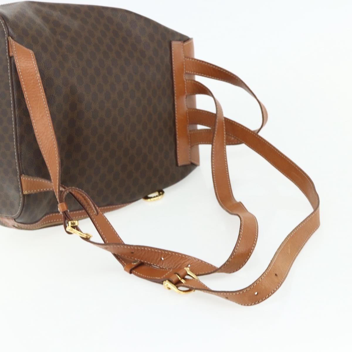 CELINE Macadam Canvas Backpack PVC Leather Brown Gold Auth 176902
