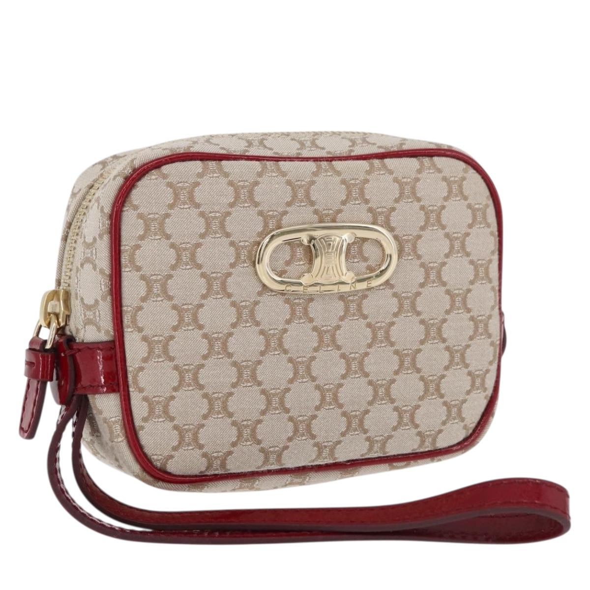 CELINE Macadam Canvas Pouch Beige Gold Auth 176903A