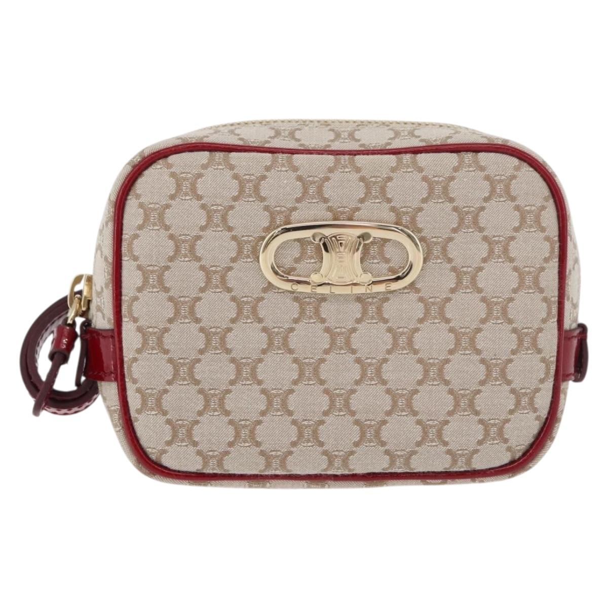 CELINE Macadam Canvas Pouch Beige Gold Auth 176903A