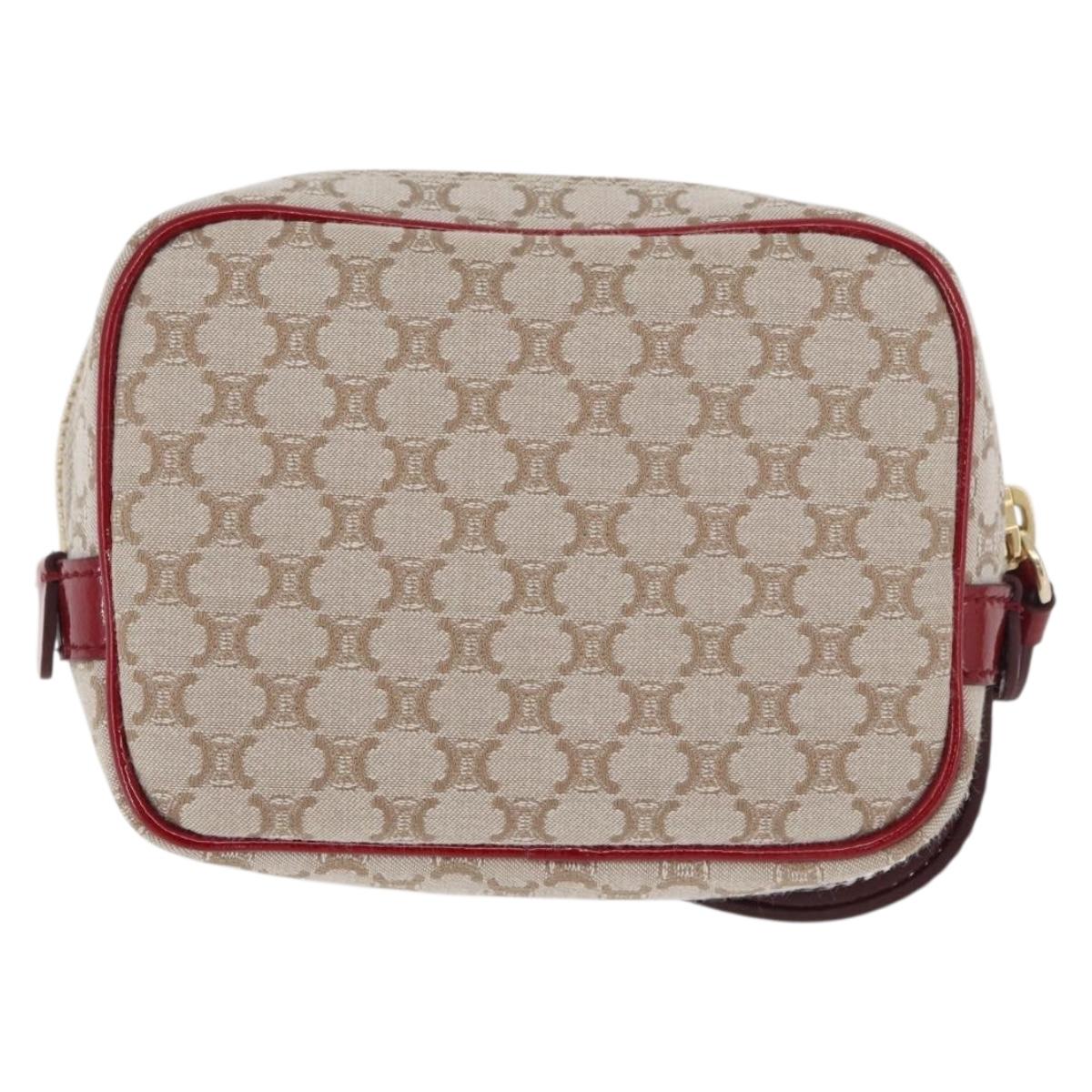 CELINE Macadam Canvas Pouch Beige Gold Auth 176903A