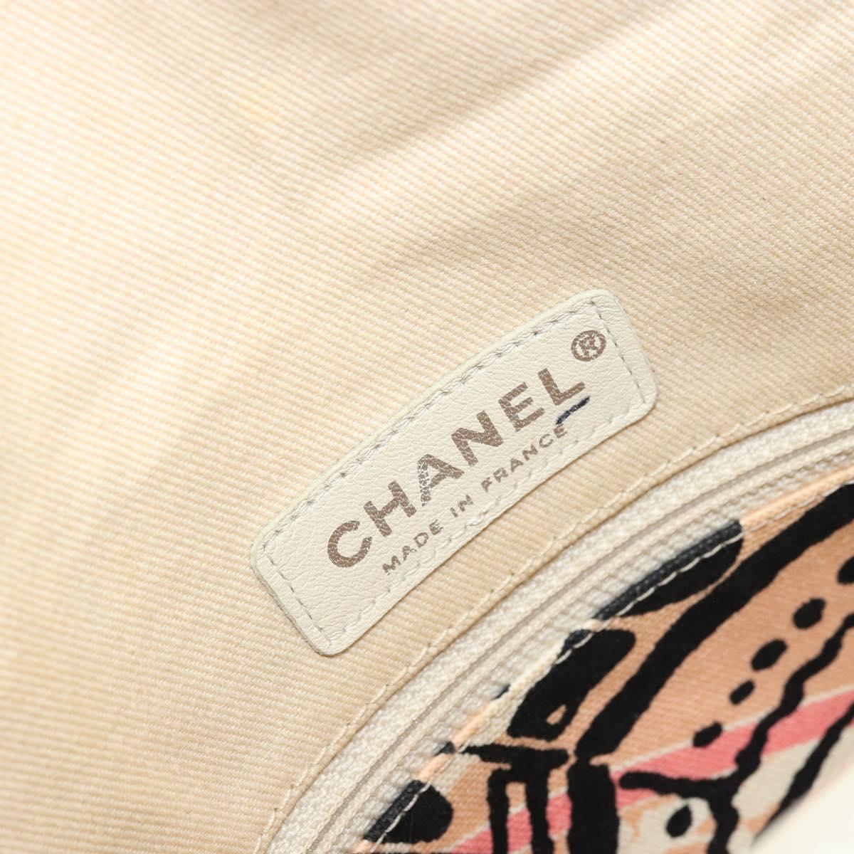 CHANEL Cruise Line Hand Bag Canvas Beige Silver CC Auth 176918