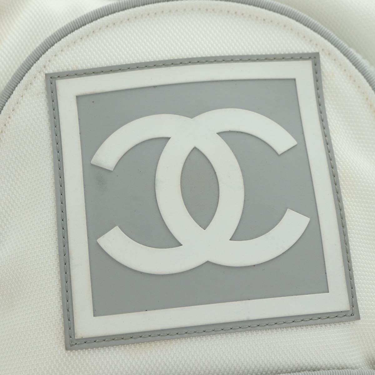 CHANEL Sports Line Backpack Nylon White Silver CC Auth 176920