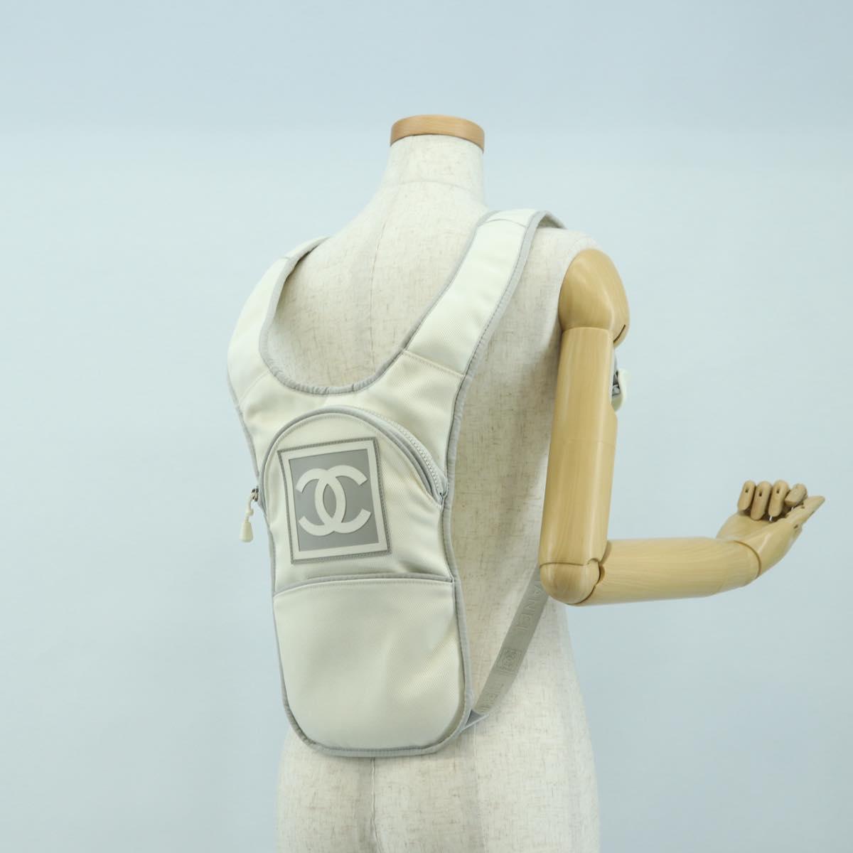CHANEL Sports Line Backpack Nylon White Silver CC Auth 176920