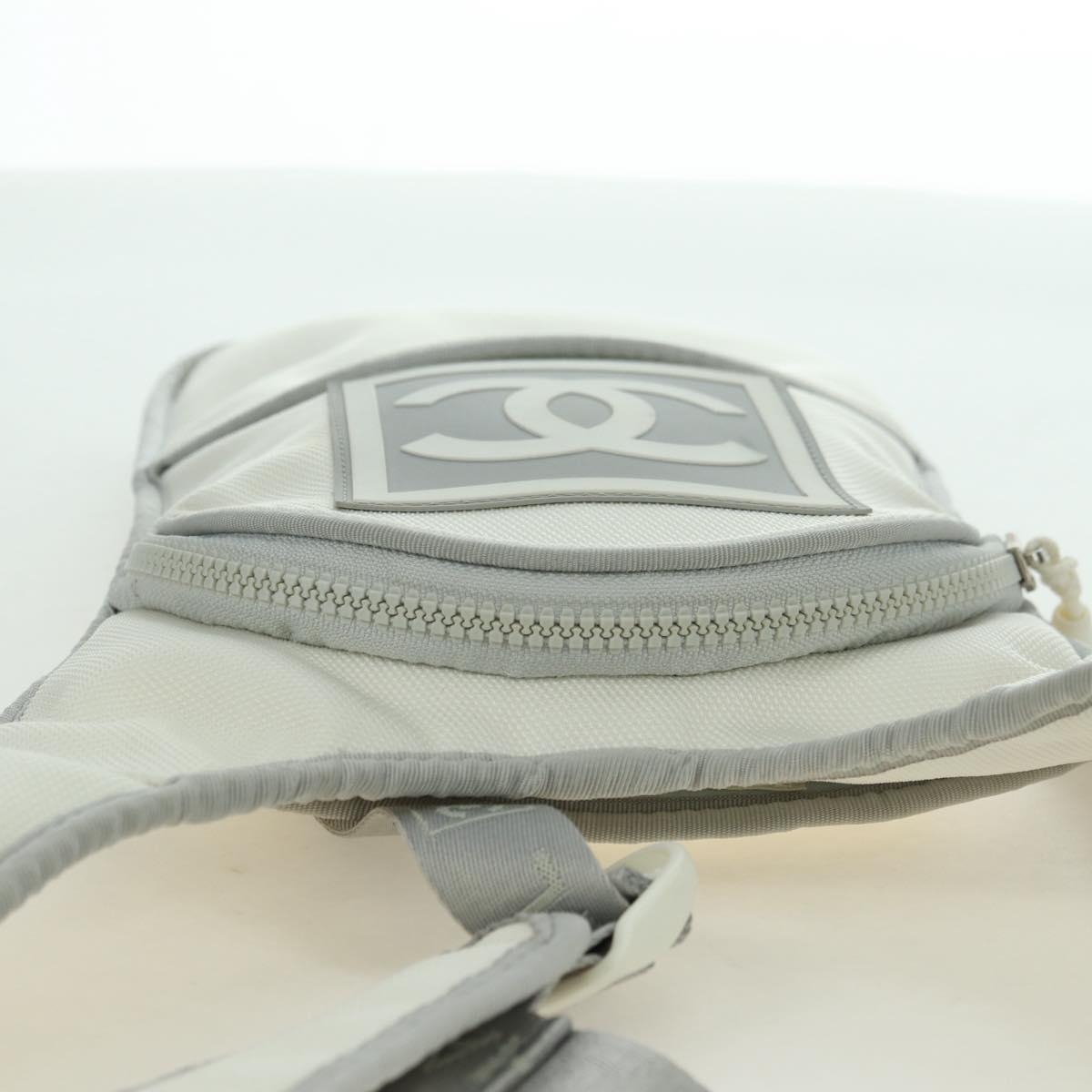 CHANEL Sports Line Backpack Nylon White Silver CC Auth 176920