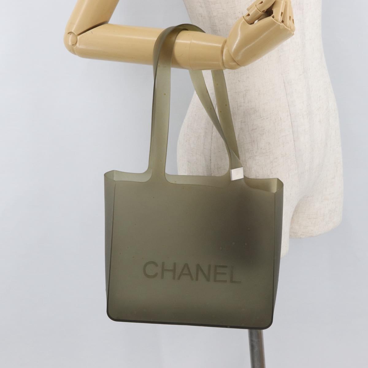 CHANEL Tote Bag Rubber Gray Silver CC Auth 176921