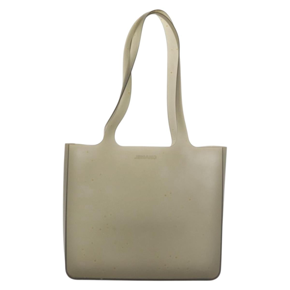 CHANEL Tote Bag Rubber Gray Silver CC Auth 176921