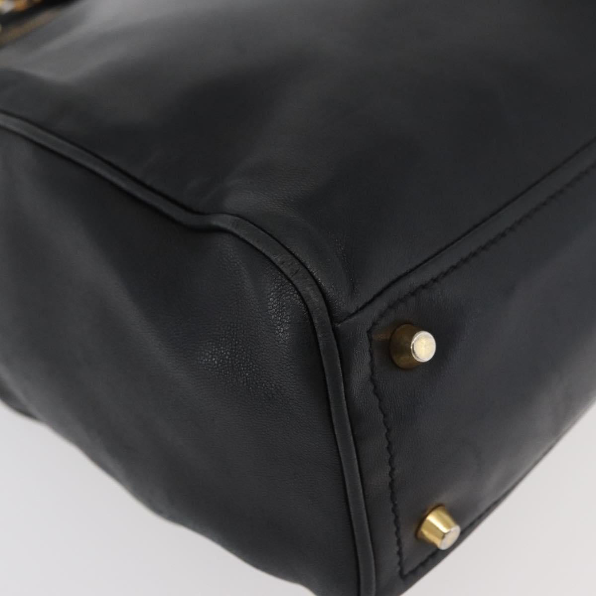 PRADA Tote Bag Leather Black Gold Auth 176925A