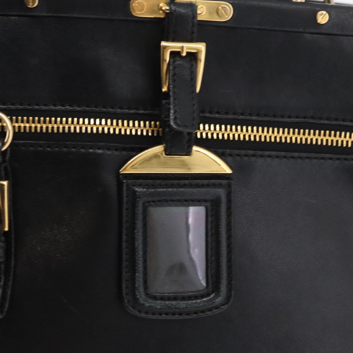 PRADA Tote Bag Leather Black Gold Auth 176925A