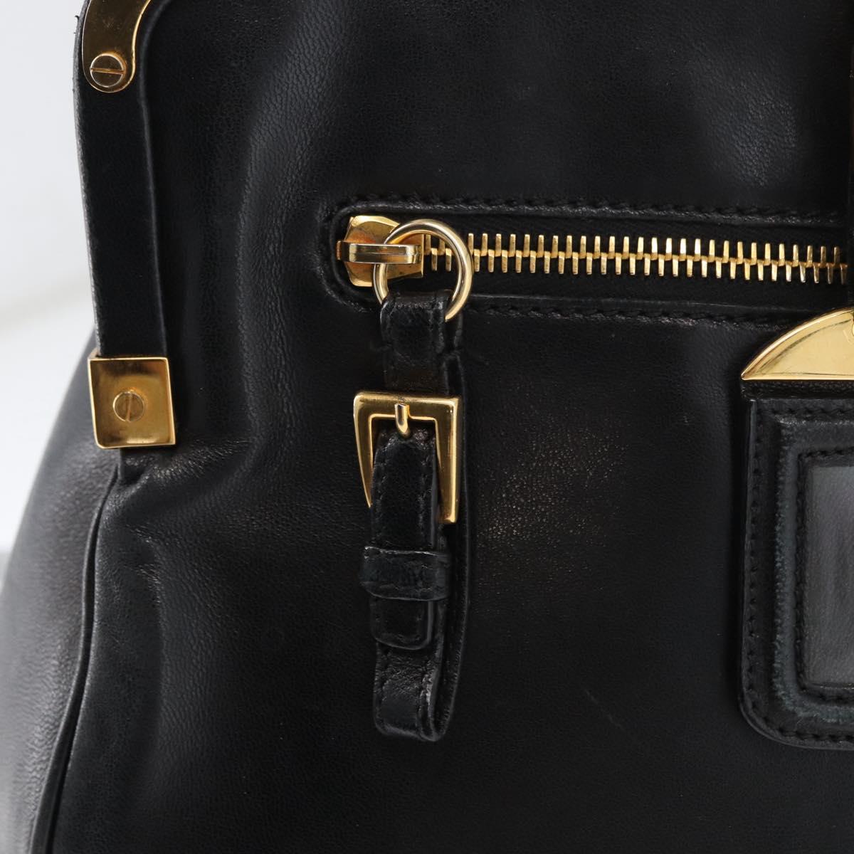 PRADA Tote Bag Leather Black Gold Auth 176925A
