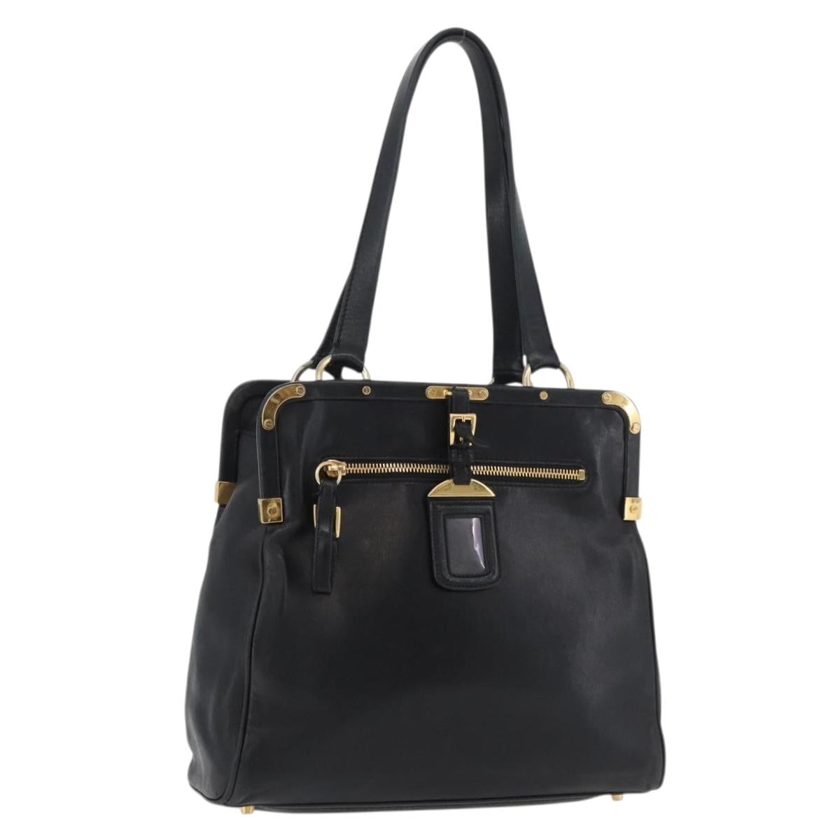 PRADA Tote Bag Leather Black Gold Auth 176925A