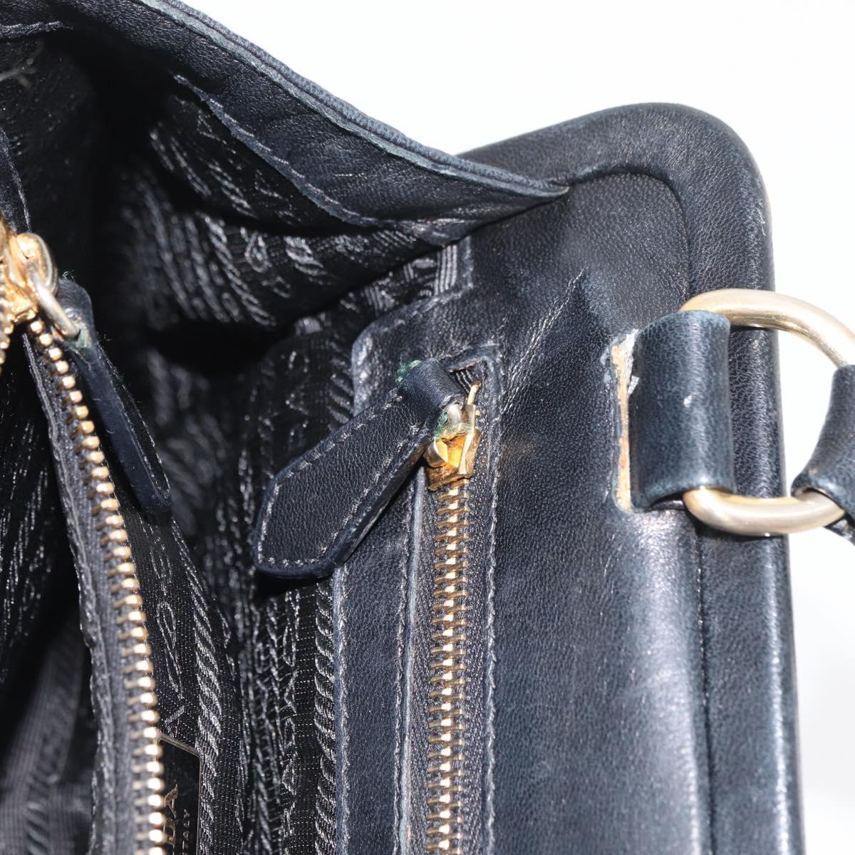 PRADA Tote Bag Leather Black Gold Auth 176925A
