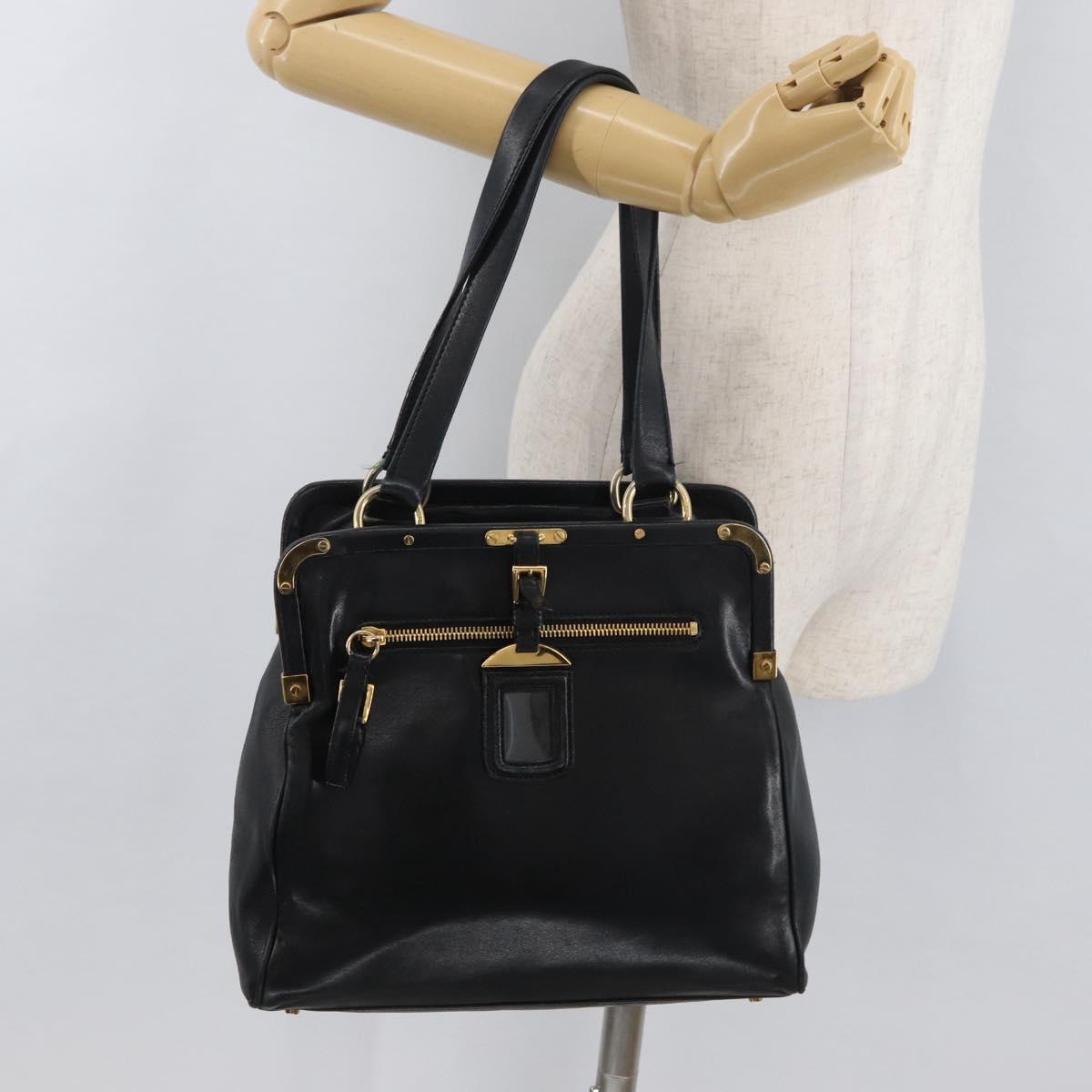 PRADA Tote Bag Leather Black Gold Auth 176925A