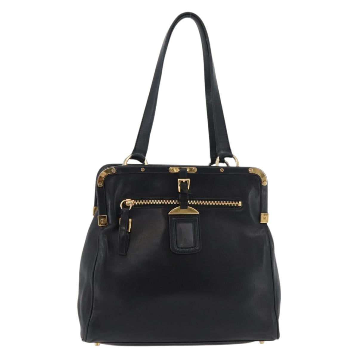 PRADA Tote Bag Leather Black Gold Auth 176925A