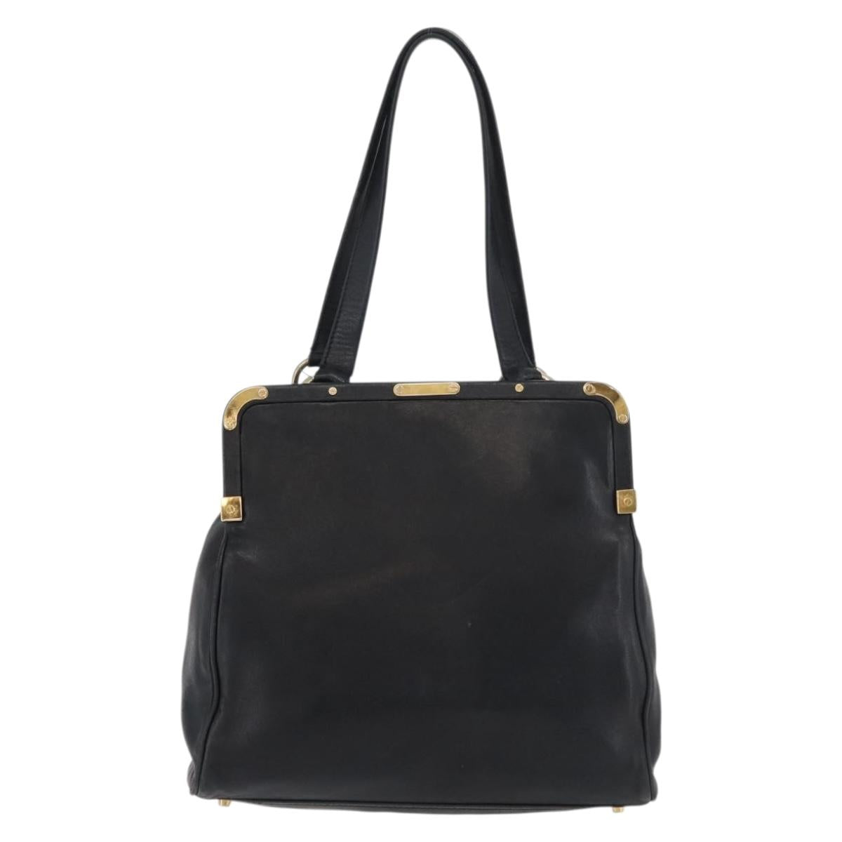PRADA Tote Bag Leather Black Gold Auth 176925A