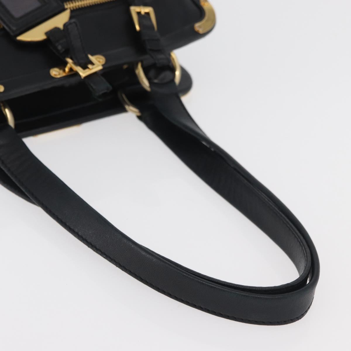 PRADA Tote Bag Leather Black Gold Auth 176925A