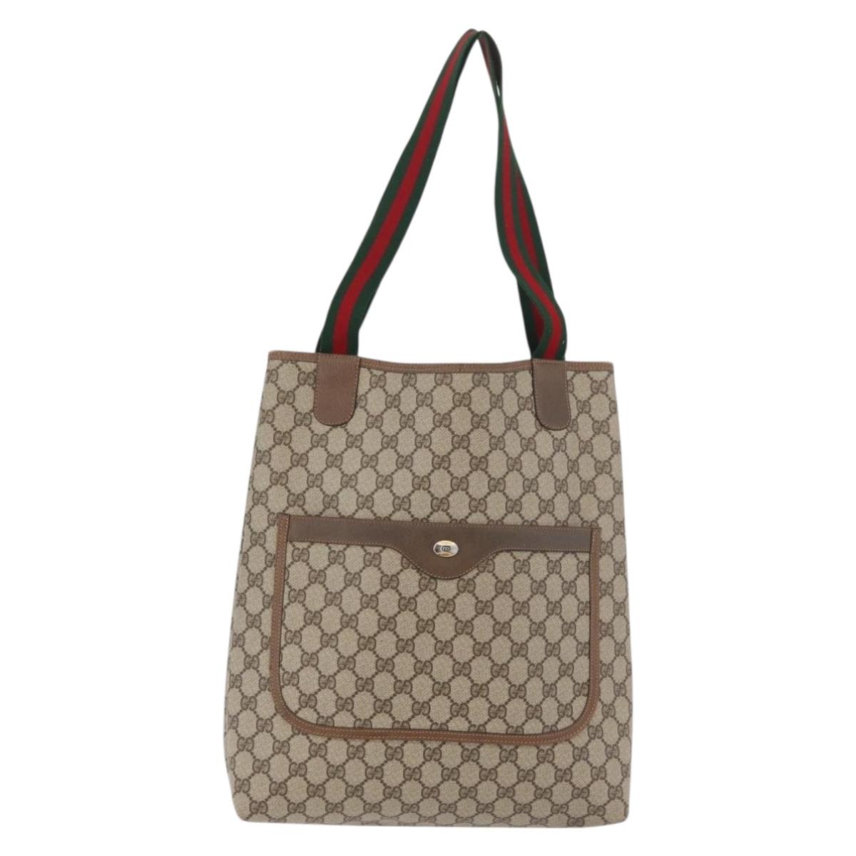 GUCCI GG Supreme Web Sherry Line Tote Bag PVC Beige 39 02 003 Auth 176931A