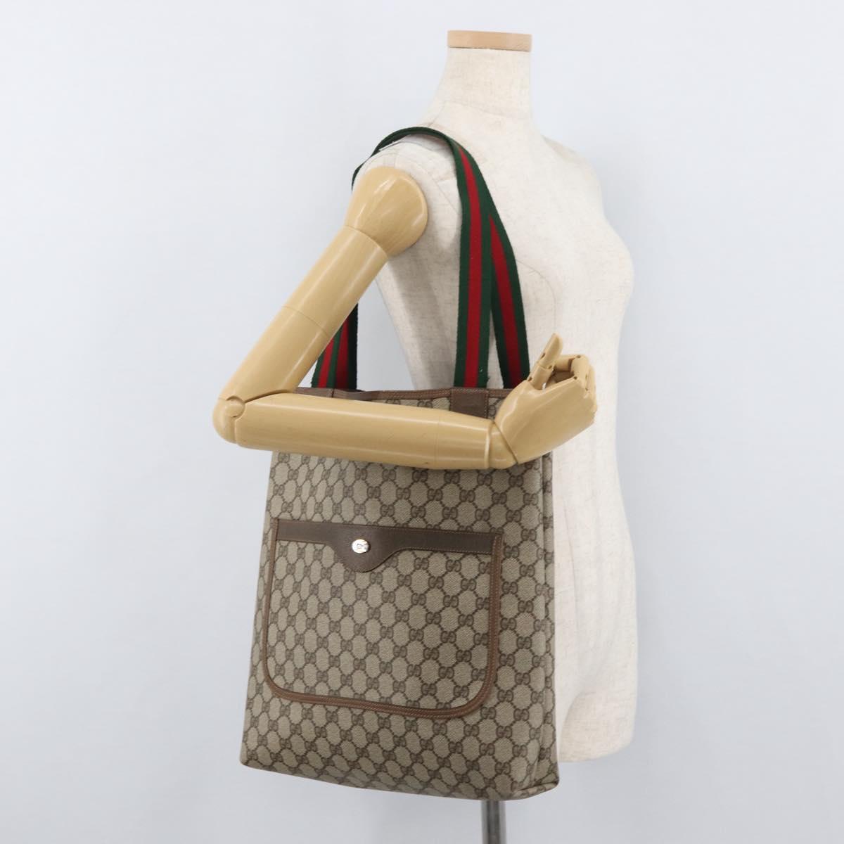 GUCCI GG Supreme Web Sherry Line Tote Bag PVC Beige 39 02 003 Auth 176931A