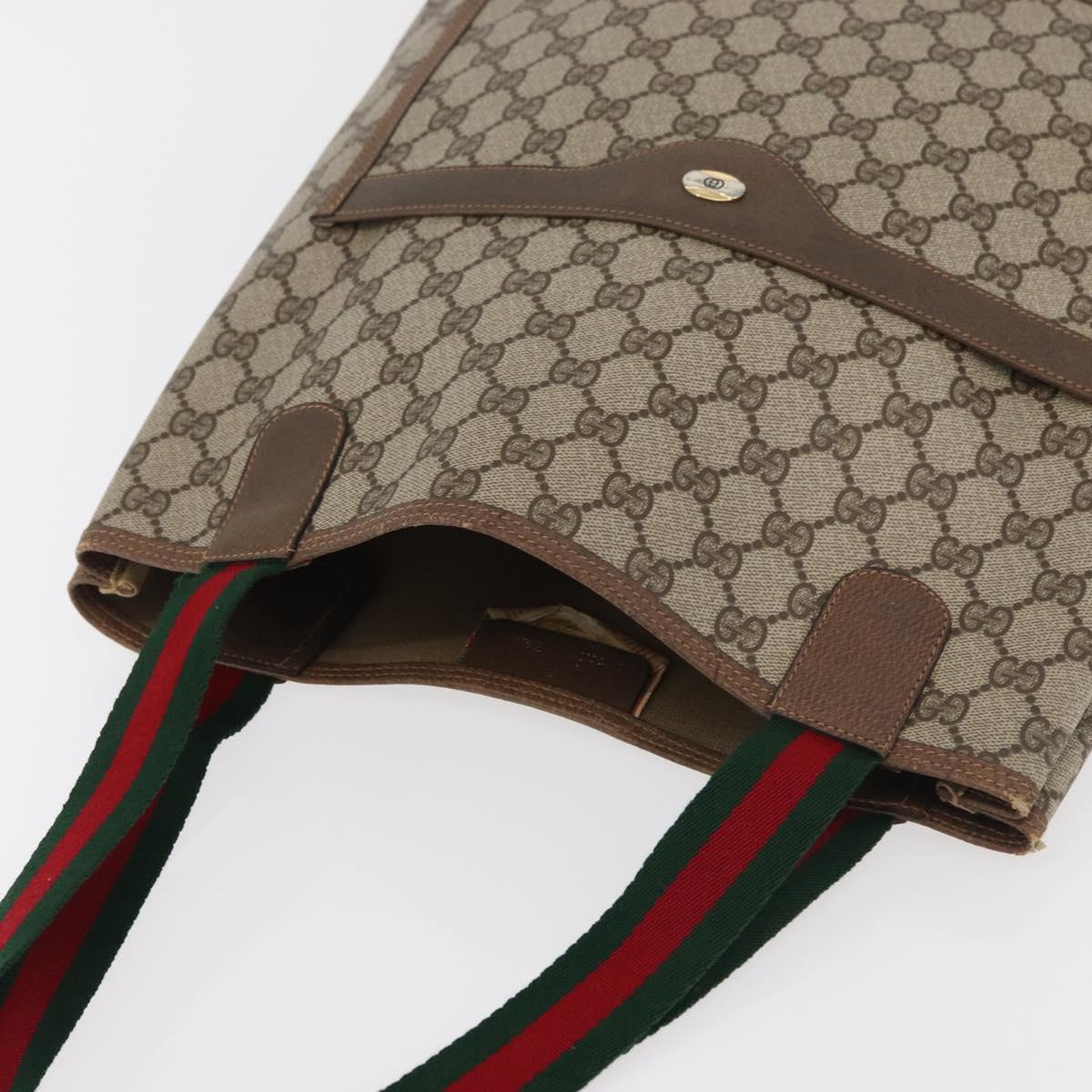 GUCCI GG Supreme Web Sherry Line Tote Bag PVC Beige 39 02 003 Auth 176931A