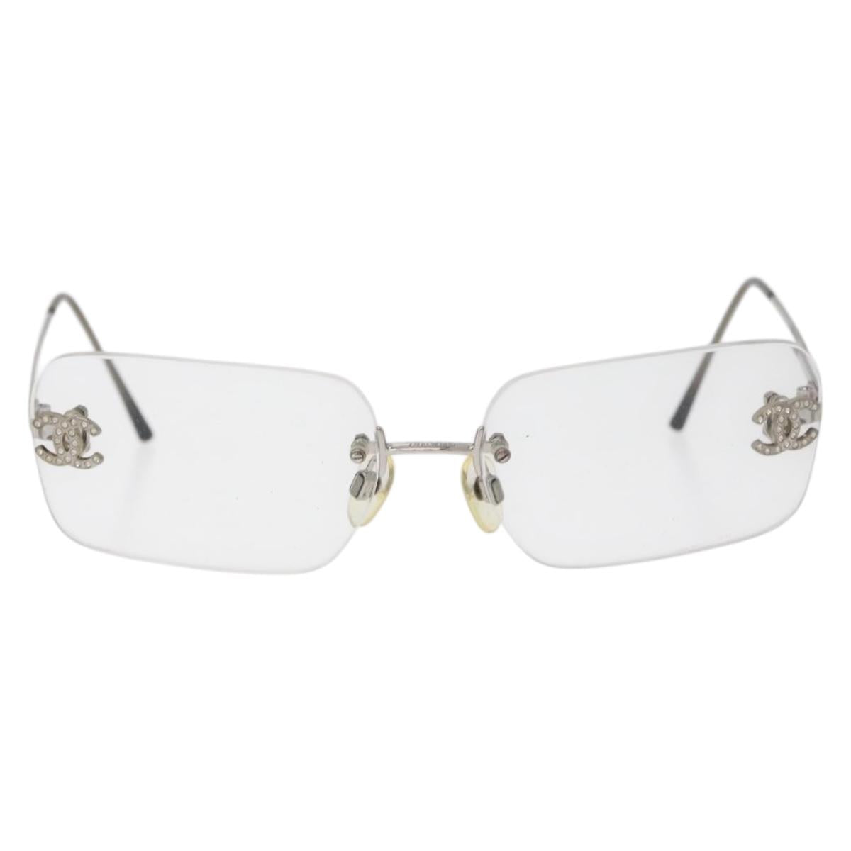 CHANEL COCO Mark Glasses metal Silver 2047-B CC Auth 176951