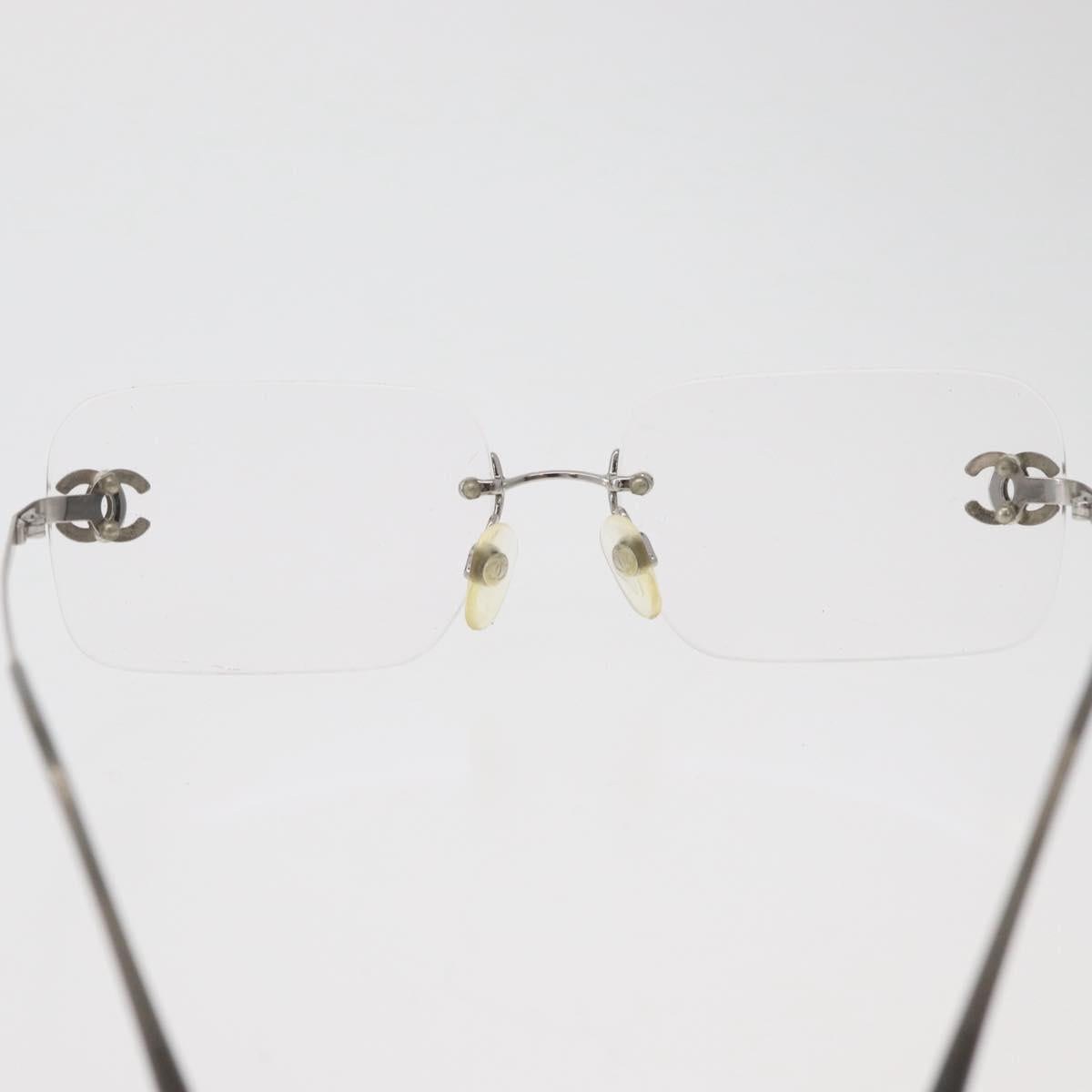 CHANEL COCO Mark Glasses metal Silver 2047-B CC Auth 176951