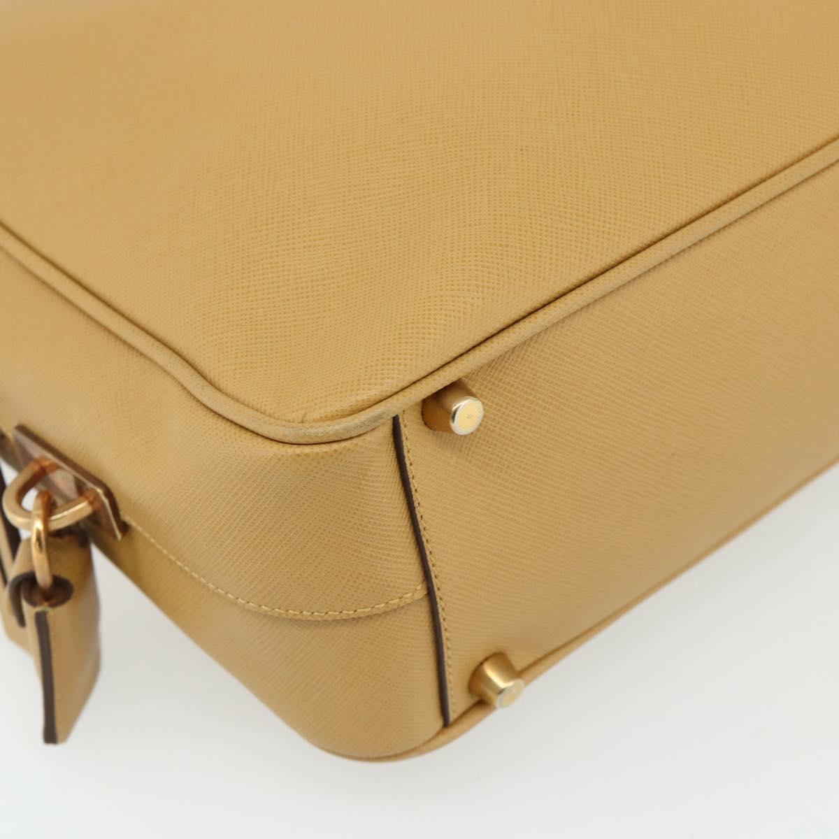 PRADA Hand Bag Safiano leather Beige Gold Auth 176972A