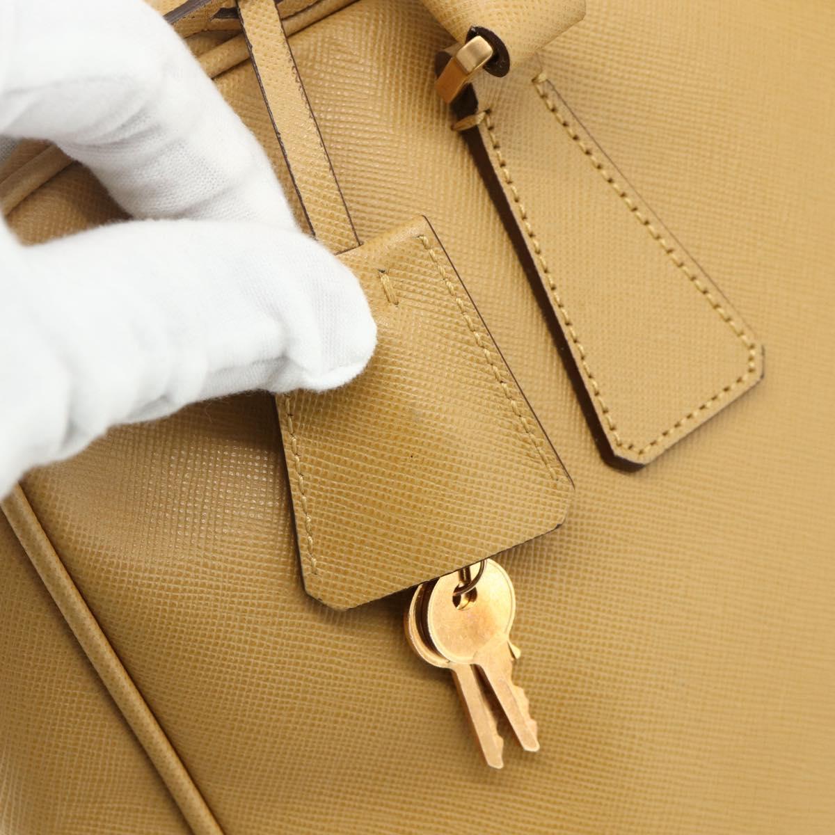 PRADA Hand Bag Safiano leather Beige Gold Auth 176972A
