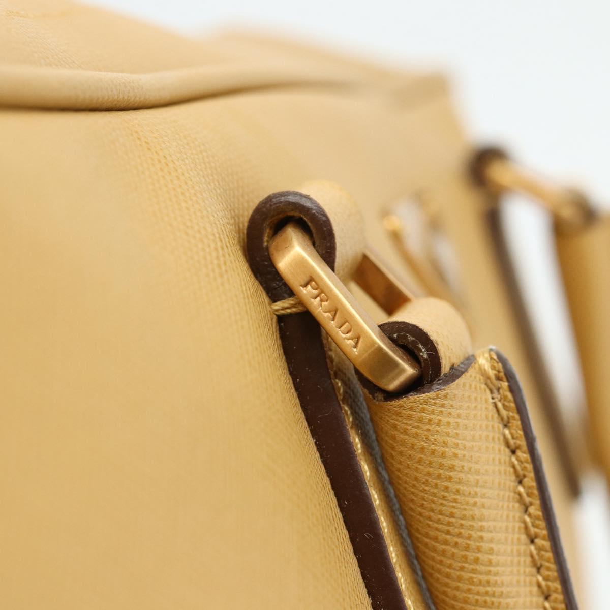 PRADA Hand Bag Safiano leather Beige Gold Auth 176972A