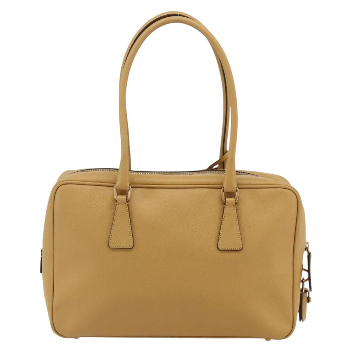 PRADA Hand Bag Safiano leather Beige Gold Auth 176972A