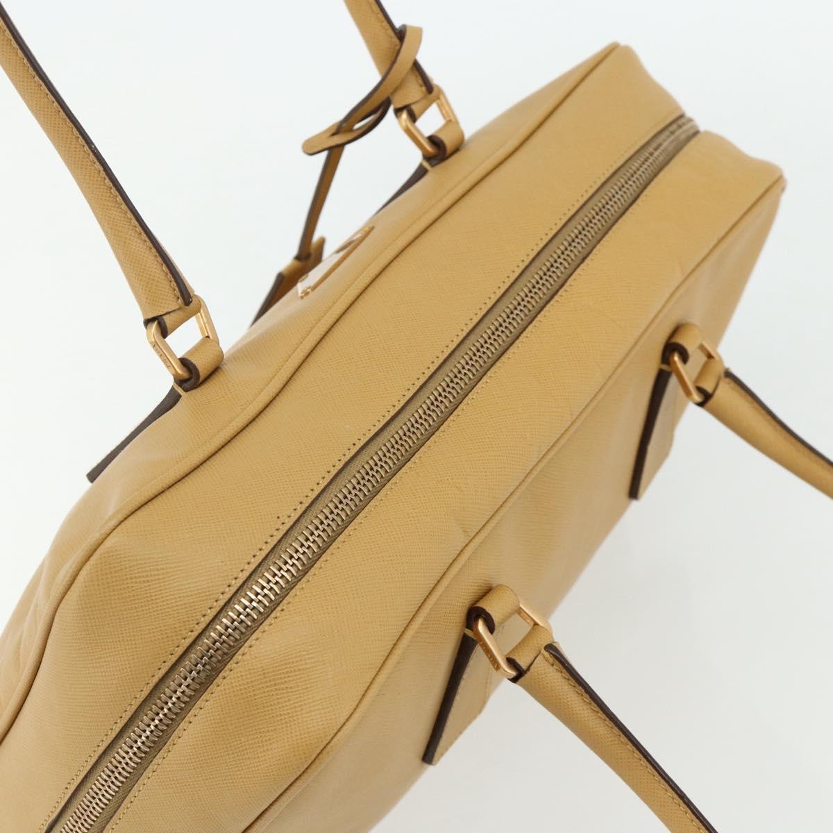PRADA Hand Bag Safiano leather Beige Gold Auth 176972A