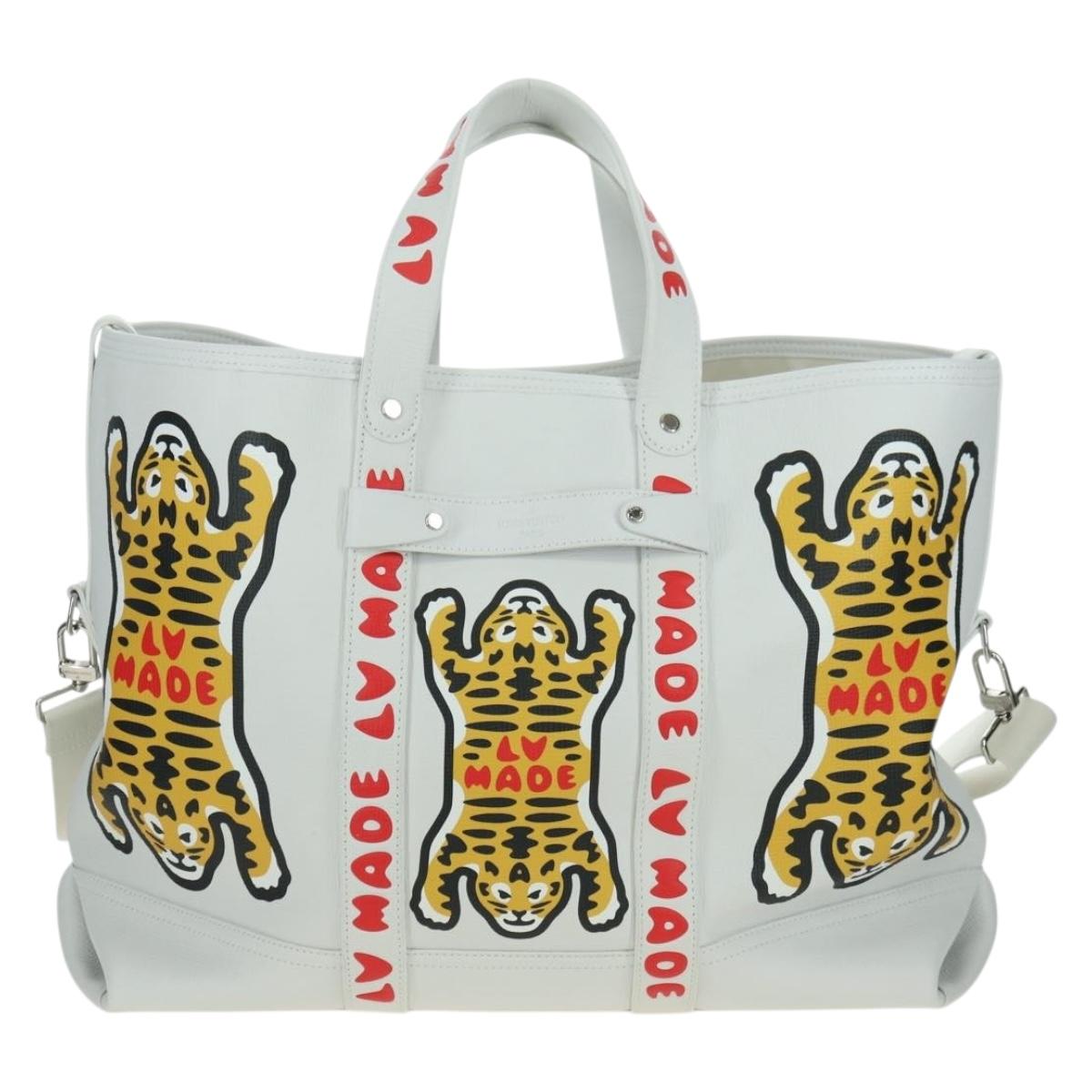 LOUIS VUITTON LV MADE NIGO Trolley Tote Bag Leather White M59366 Auth 176973SM