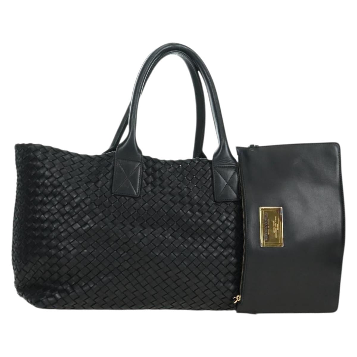 BOTTEGA VENETA INTRECCIATO Cabas MM Tote Bag Leather Black 115664 Auth 176974SAV