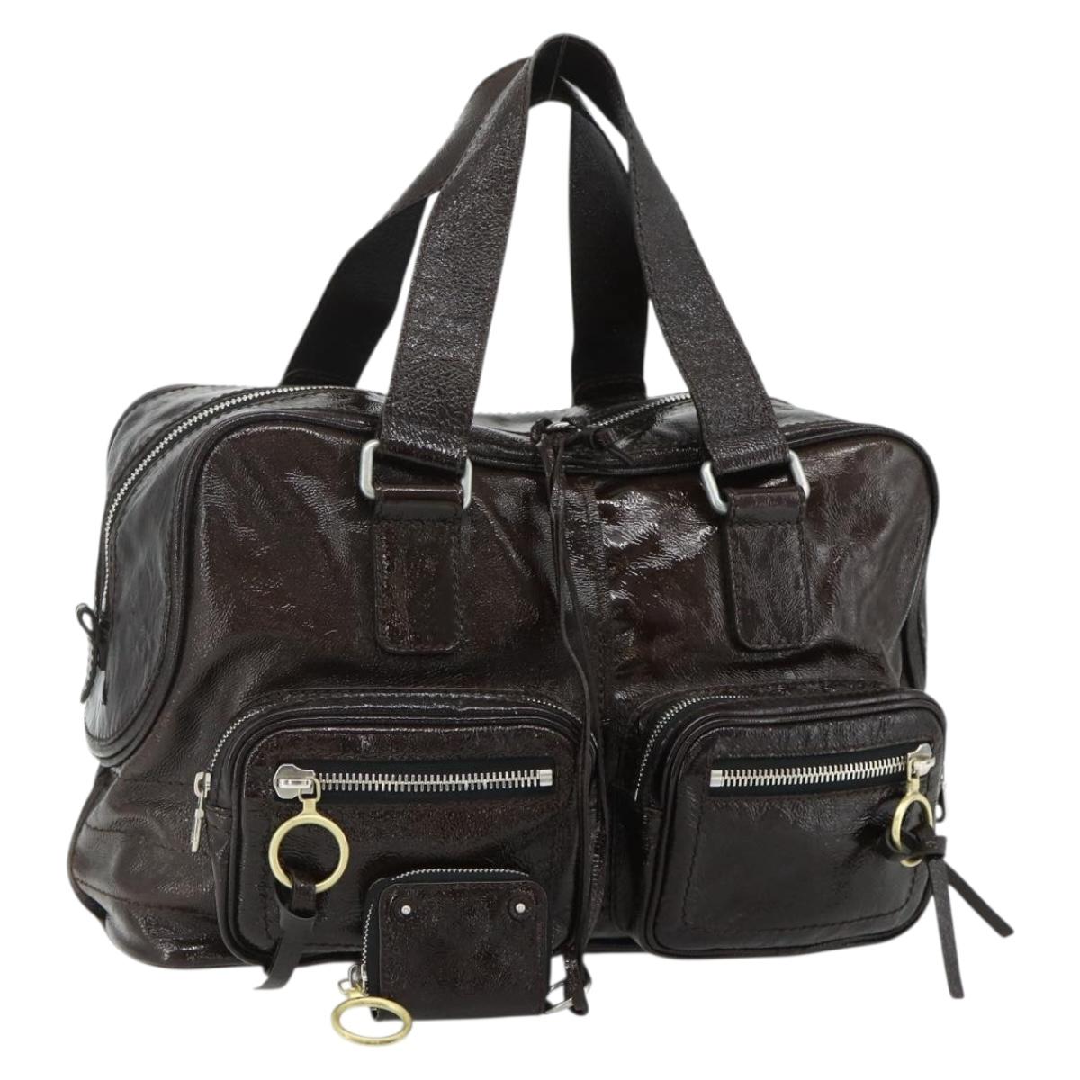 Chloe Betty Hand Bag Patent leather Brown Gold Silver Auth 176978A