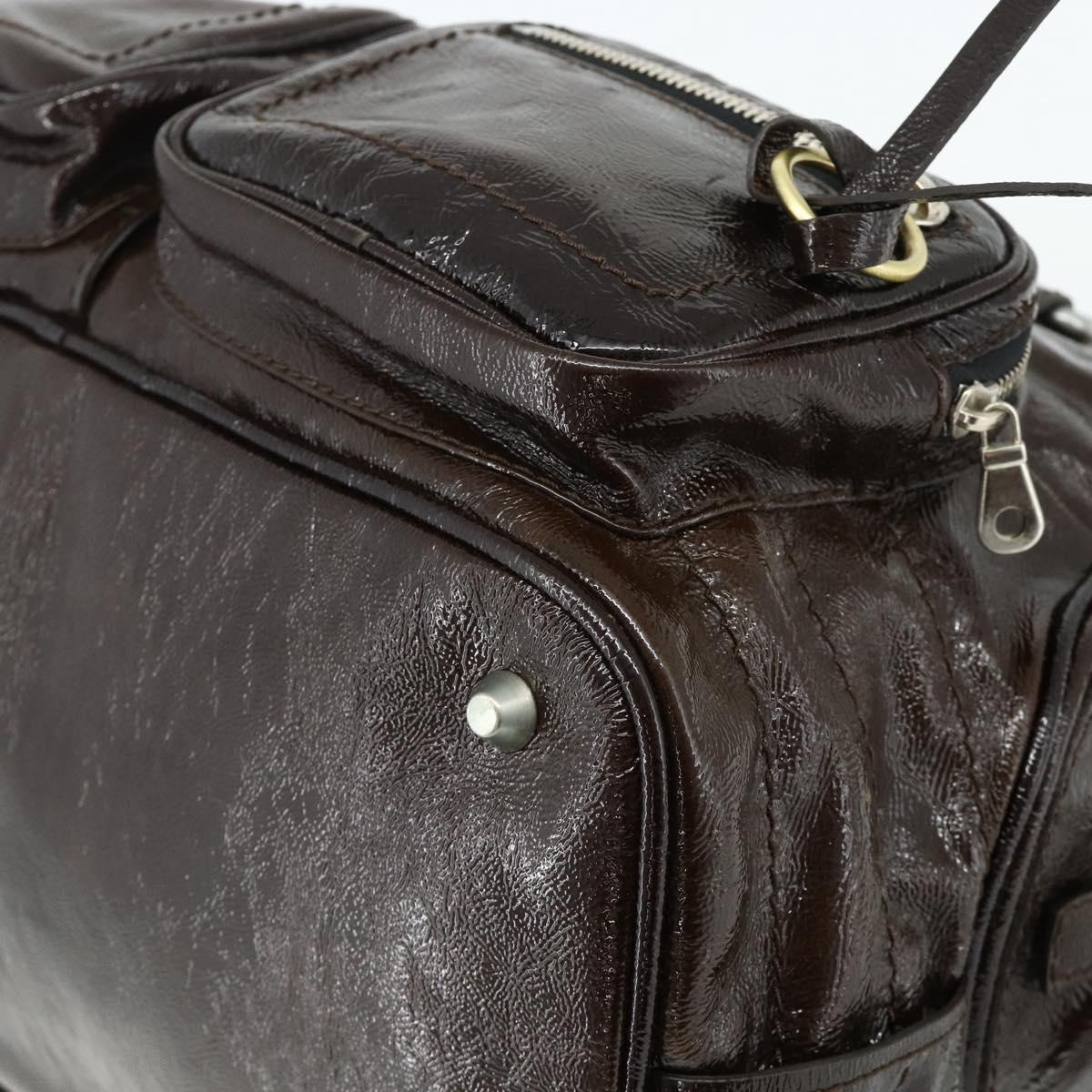 Chloe Betty Hand Bag Patent leather Brown Gold Silver Auth 176978A
