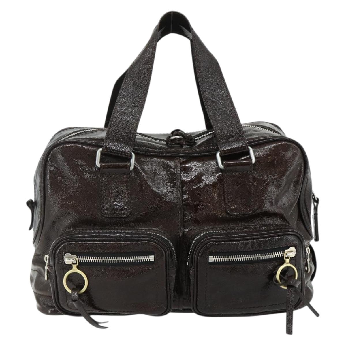 Chloe Betty Hand Bag Patent leather Brown Gold Silver Auth 176978A