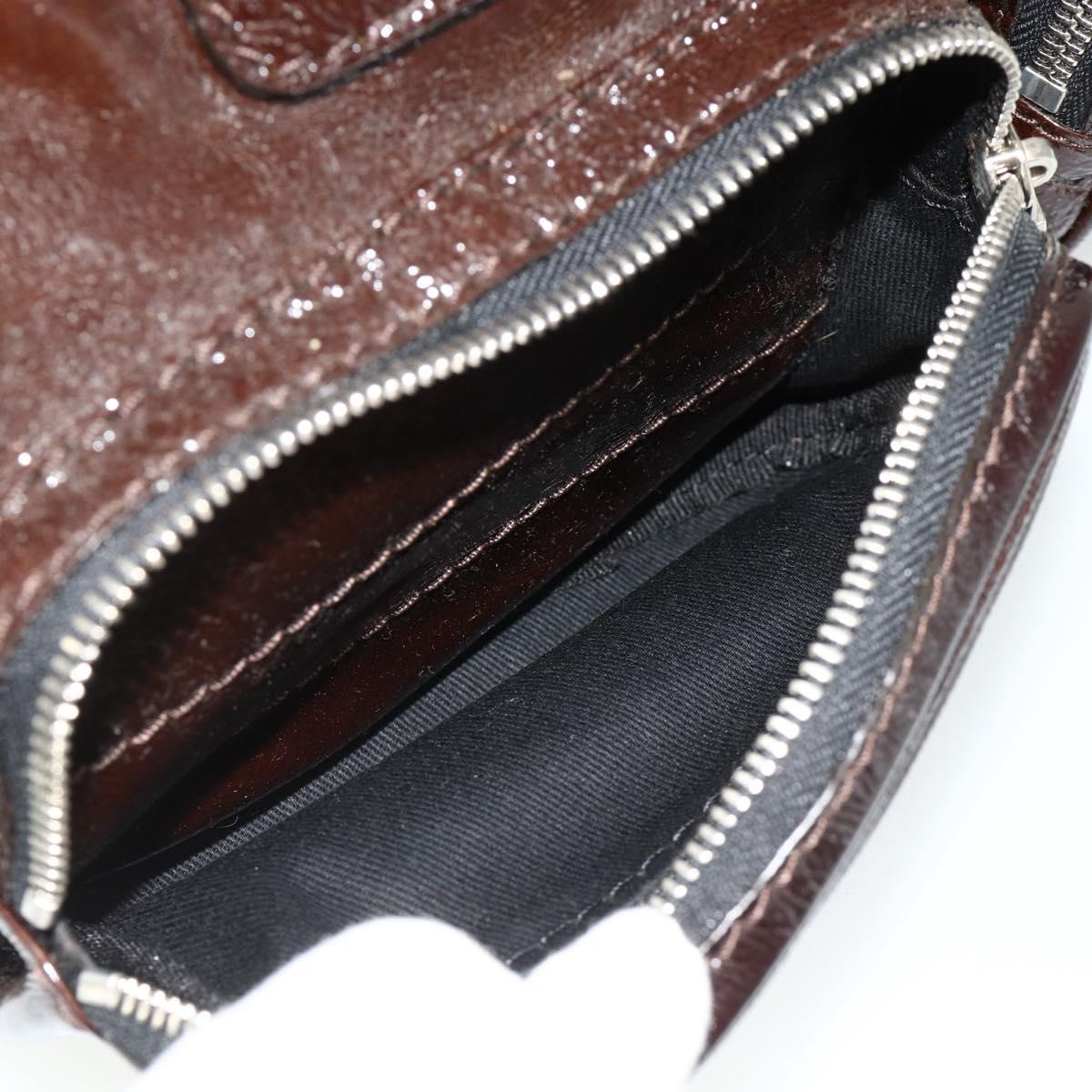 Chloe Betty Hand Bag Patent leather Brown Gold Silver Auth 176978A