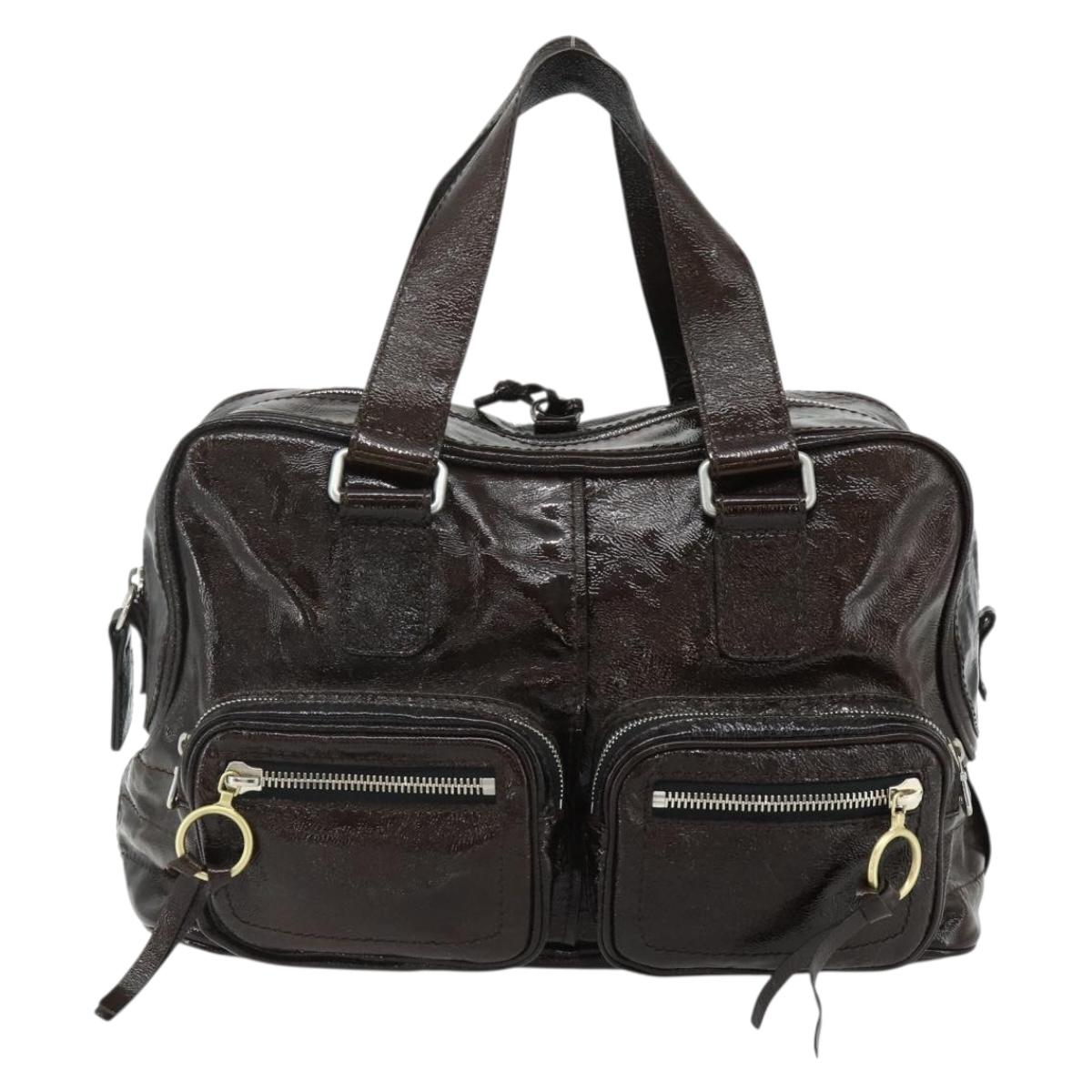 Chloe Betty Hand Bag Patent leather Brown Gold Silver Auth 176978A