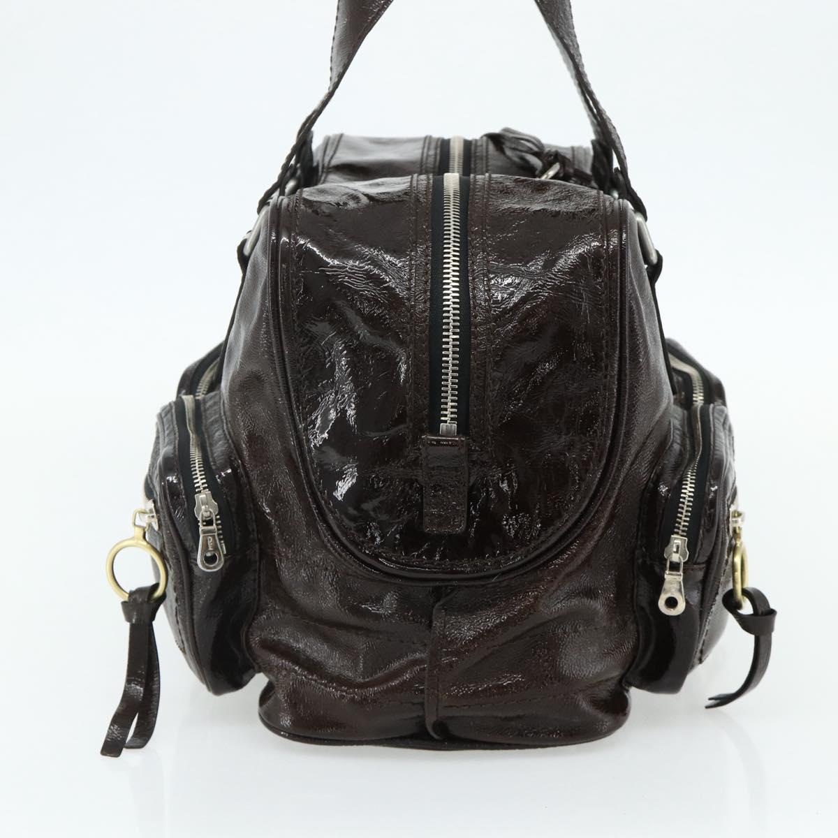 Chloe Betty Hand Bag Patent leather Brown Gold Silver Auth 176978A