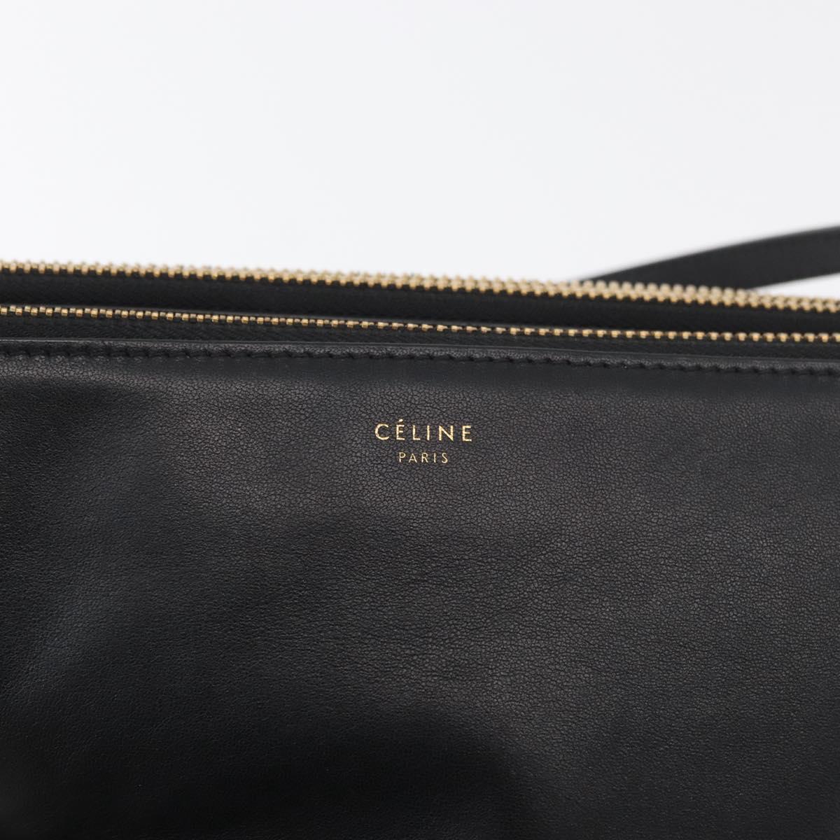 CELINE Trio Shoulder Bag Leather Black Gold Auth 176992A