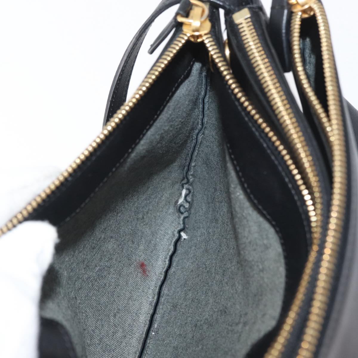CELINE Trio Shoulder Bag Leather Black Gold Auth 176992A