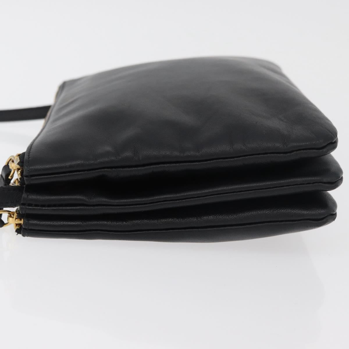 CELINE Trio Shoulder Bag Leather Black Gold Auth 176992A