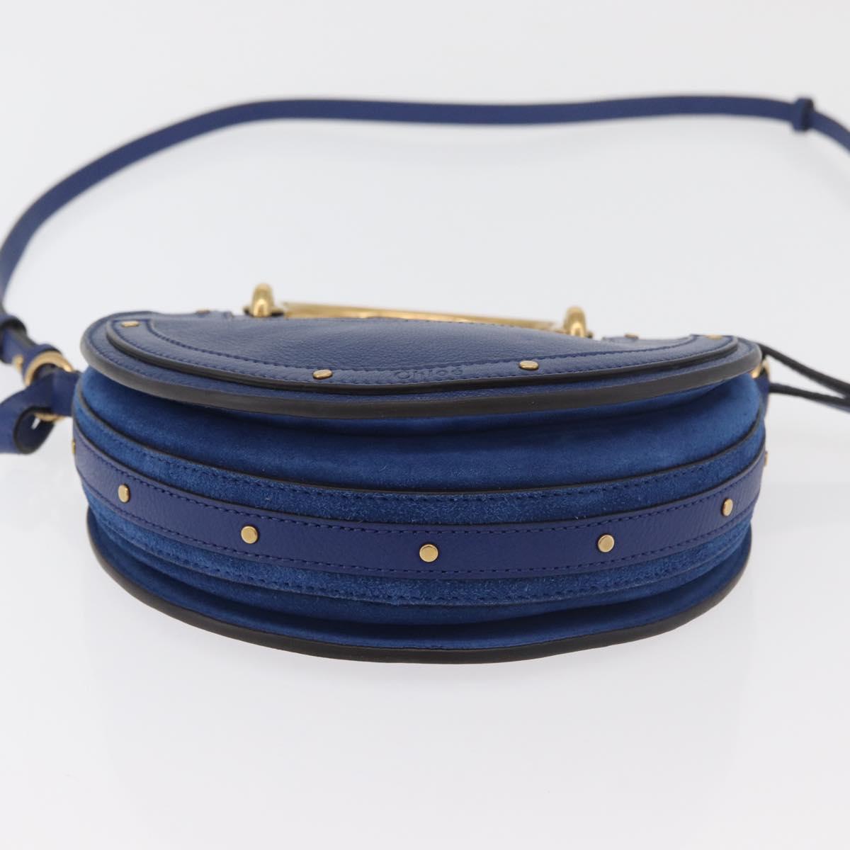 Chloe Pixy Shoulder Bag Leather Blue Gold Auth 176993A
