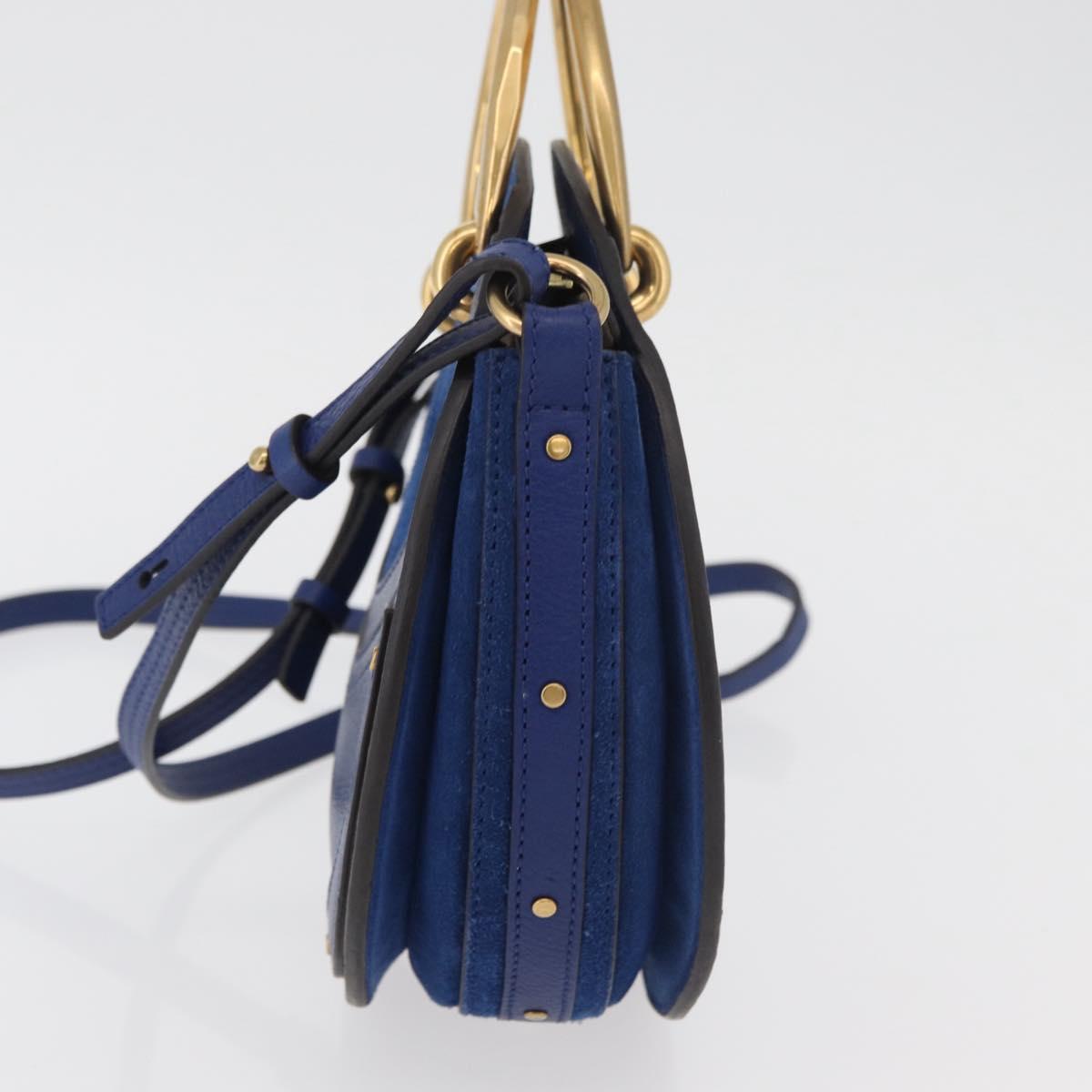 Chloe Pixy Shoulder Bag Leather Blue Gold Auth 176993A